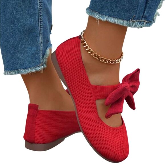 Red Bow Fabric Ballet Flats Size 40/8.5 Holiday Slip On Dress up or down - Picture 6 of 12
